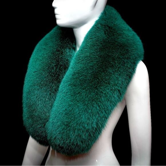 ♥️ Emerald Green Blue Fox Fur Fancy Collar Scarf Stole - Picture 3 of 9